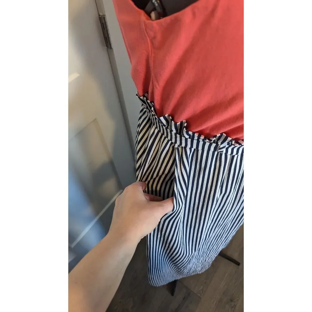 Main Strip Womens Maxi Dress Plus 2XL Paper Bag Waist Pink Orange Striped Black - Picture 5 of 8